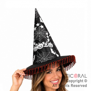 SOMBRERO BRUJA HALLOWEEN NEGRO CON FLECOS